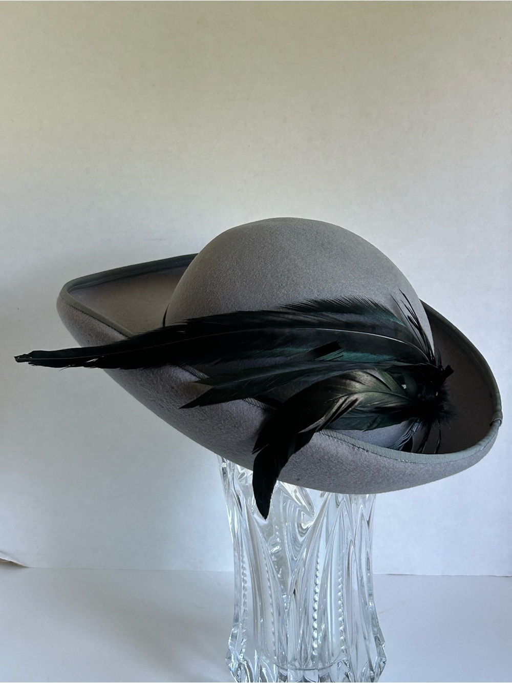 Gray Wool Feather Accent Women's Hat